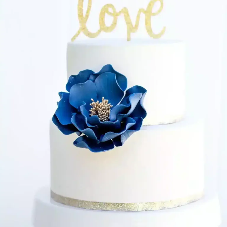 navy and gold open rose sugar flower