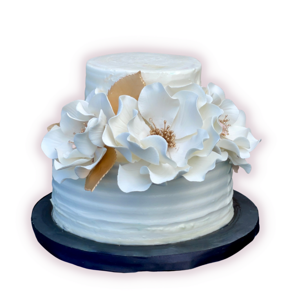 two tier grocery store cake with sugar flowers
