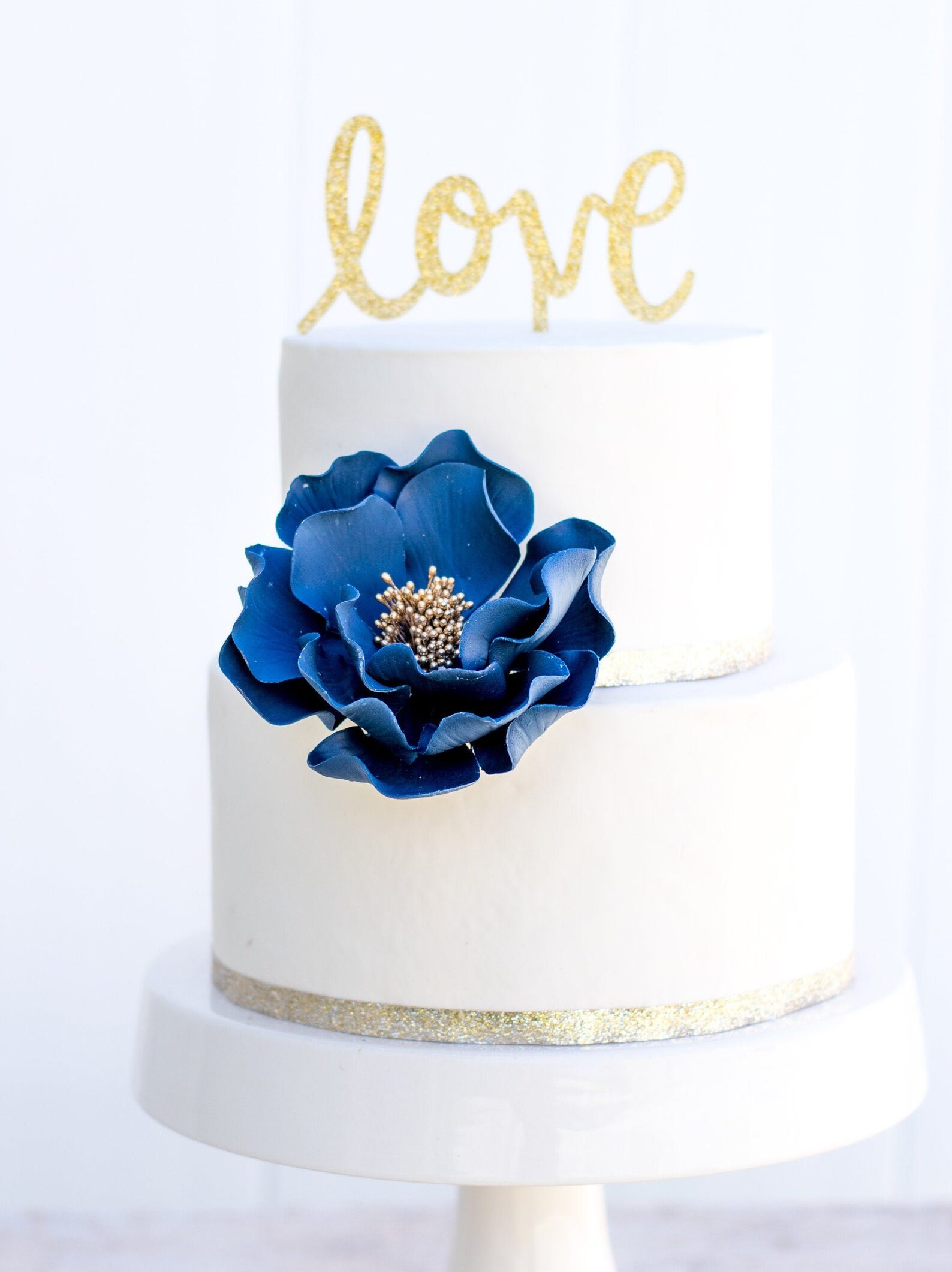 navy and gold open rose sugar flower