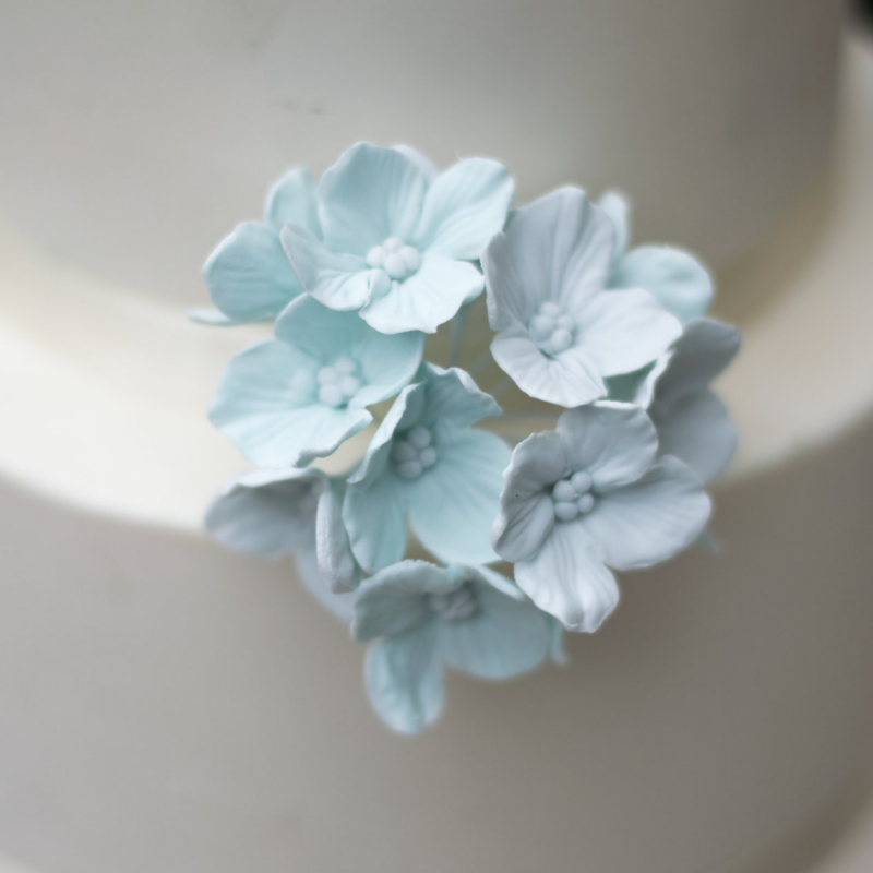 Blue Hydrangea with Leaf Sugar Flowers by Kelsie Cakes