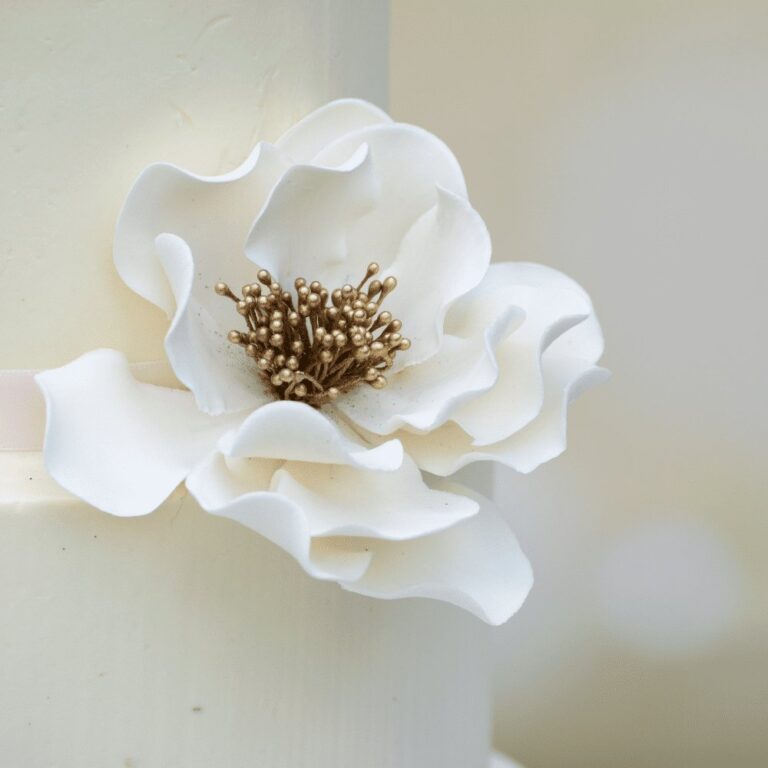 White + Gold Open Rose - Medium