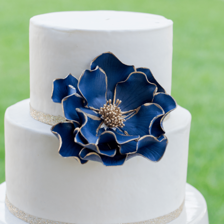 navy gold edged open rose sugar flower extra large