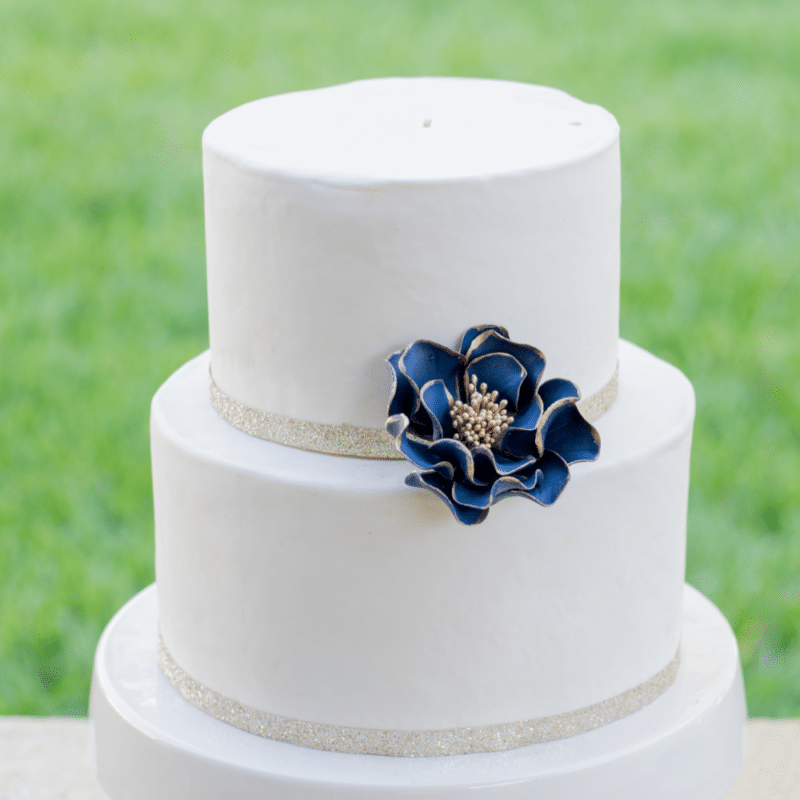 navy gold edged open rose sugar flower small