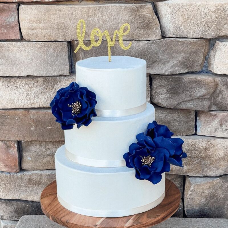 Navy Open Rose Sugar Flower Bundle Wedding Cake Topper