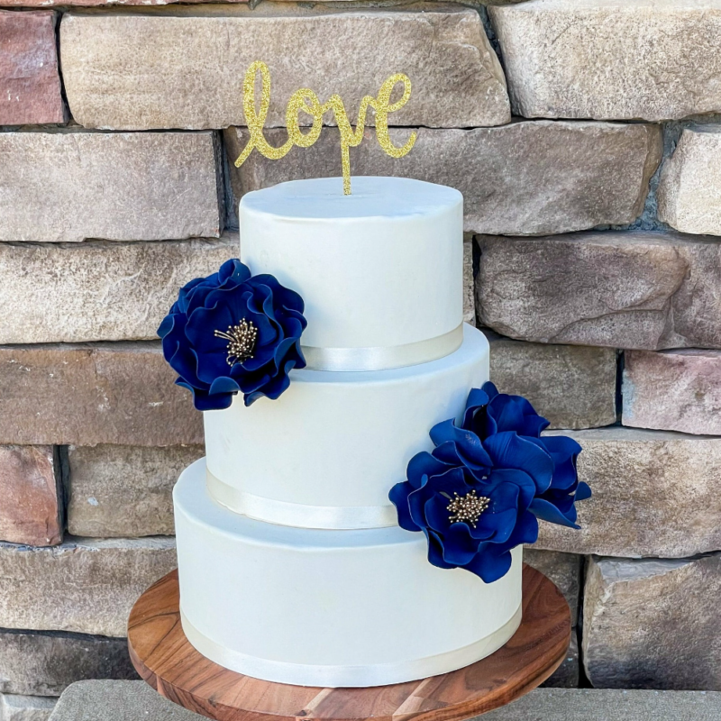 Navy Open Rose Sugar Flower Bundle Wedding Cake Topper