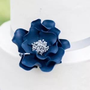 navy open rose with silver stamens in size medium
