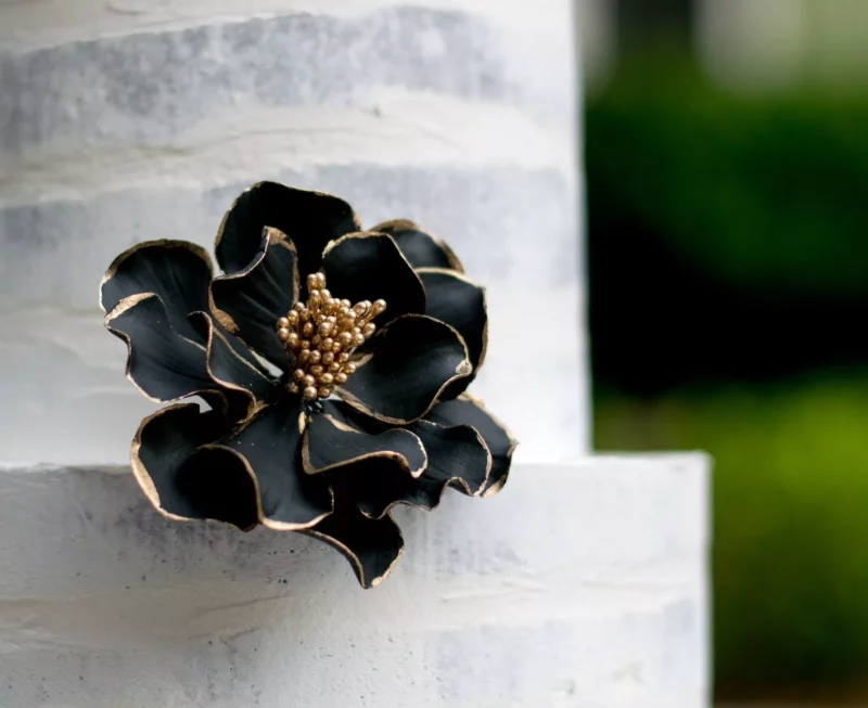 Black + Gold Edged Open Rose - Small Sugar Flowers by Kelsie Cakes