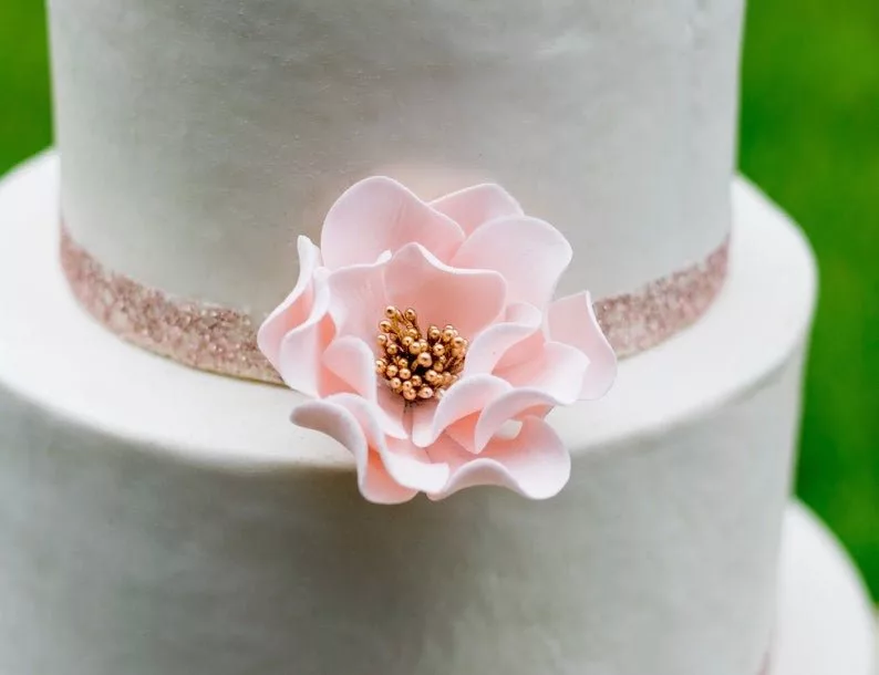 Blush + Gold Open Rose - Small Sugar Flowers by Kelsie Cakes