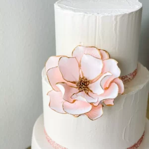 blush open rose sugar flower with gold edging in size extra large