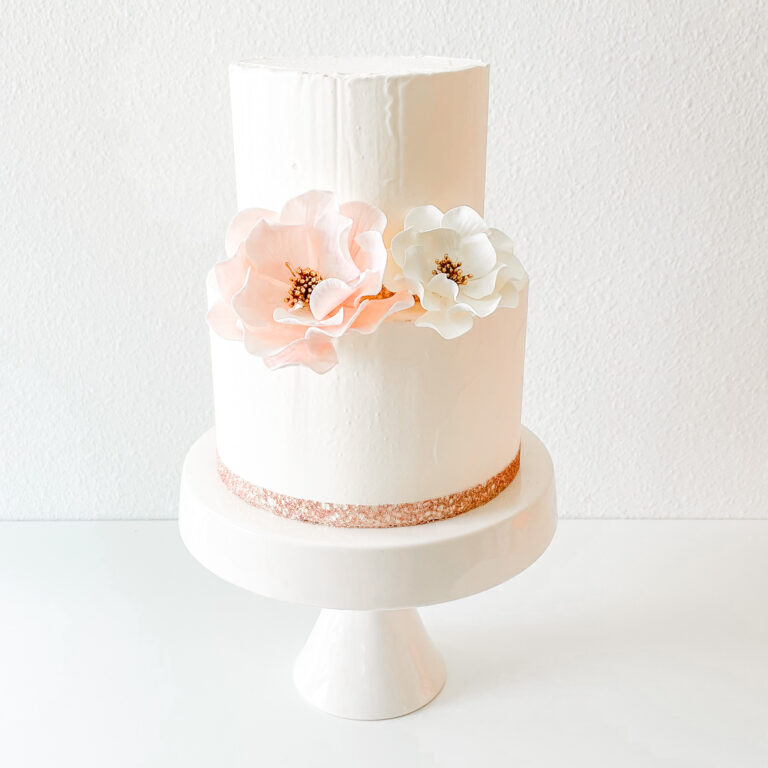 White + Gold Open Rose Sugar Flowers by Kelsie Cakes