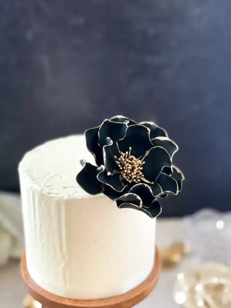 Black + Gold Edged Open Rose - Large Sugar Flowers by Kelsie Cakes