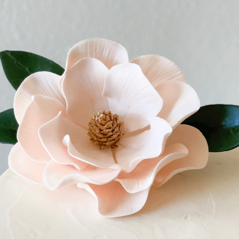 blush and gold modern magnolia sugar flower