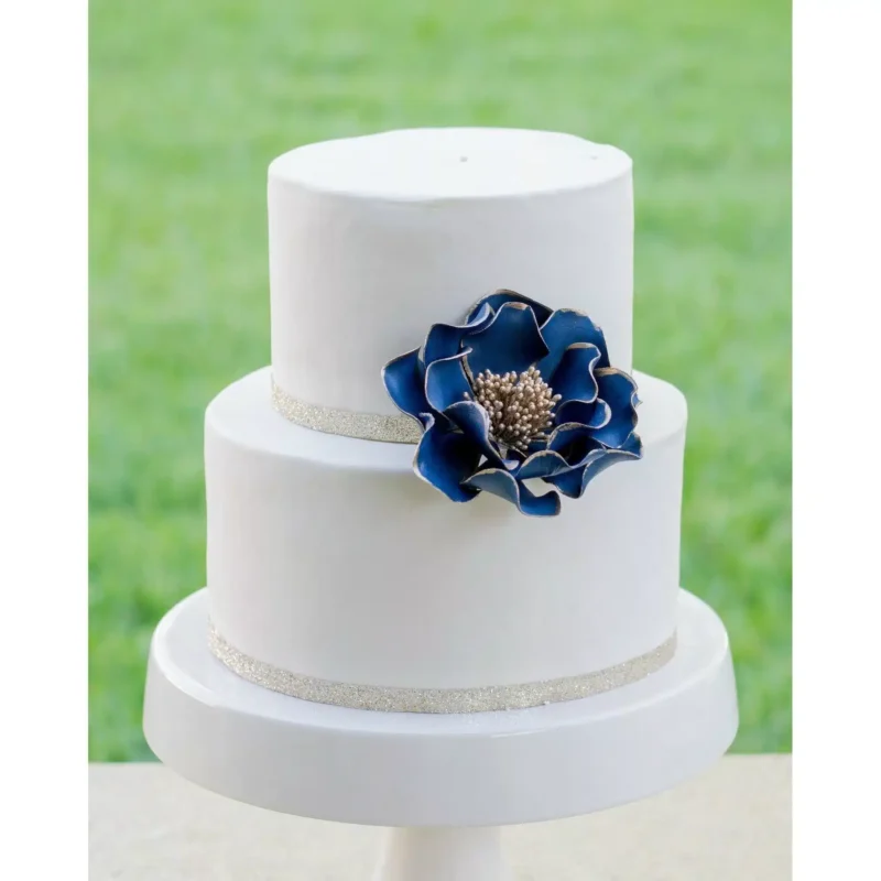 navy and gold open rose large with gold edging