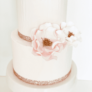 White + Rose Gold Edged Open Rose - Large Sugar Flowers by Kelsie Cakes