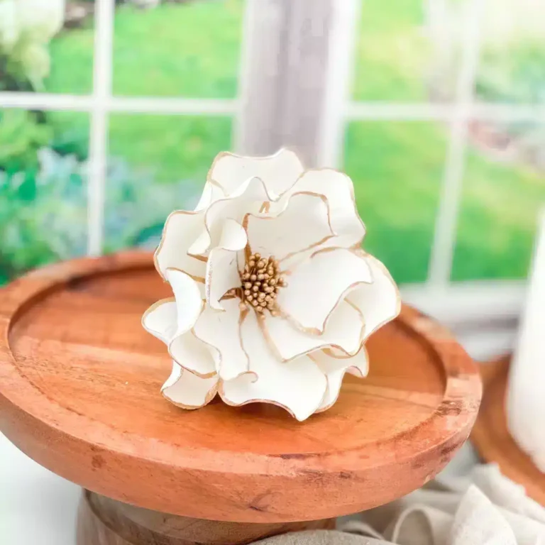 White + Gold Edged Open Rose - Large