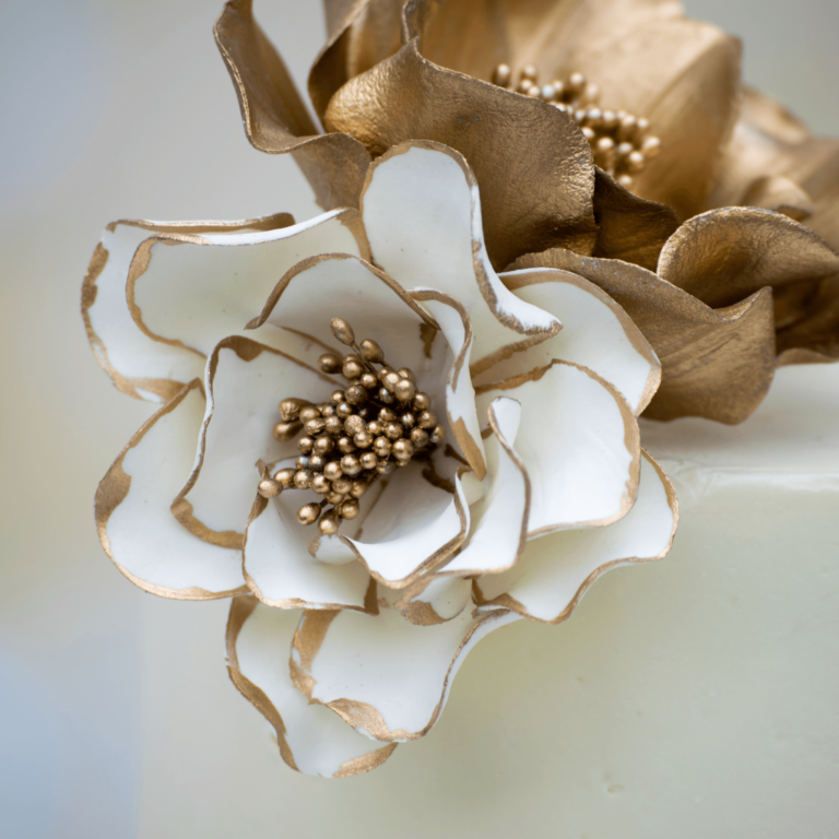 White + Gold Edged Open Rose - Small