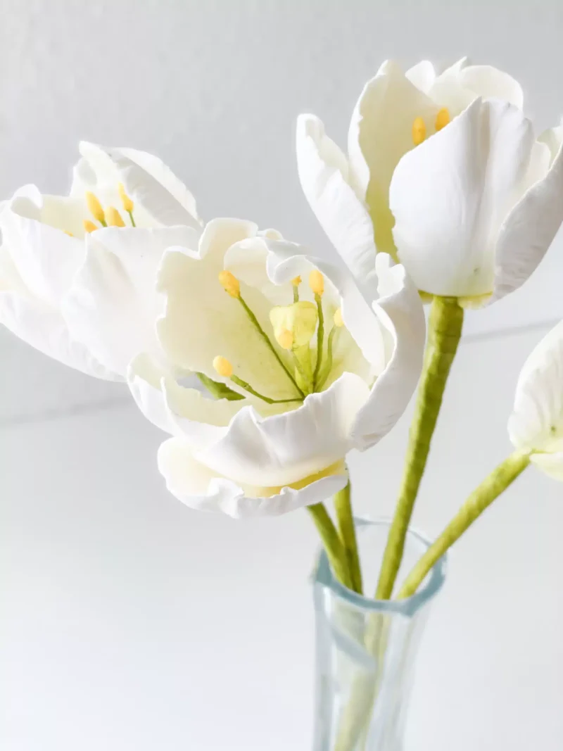 white tulip sugar flower display