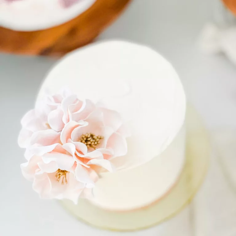 small blush and gold open rose sugar flower trio
