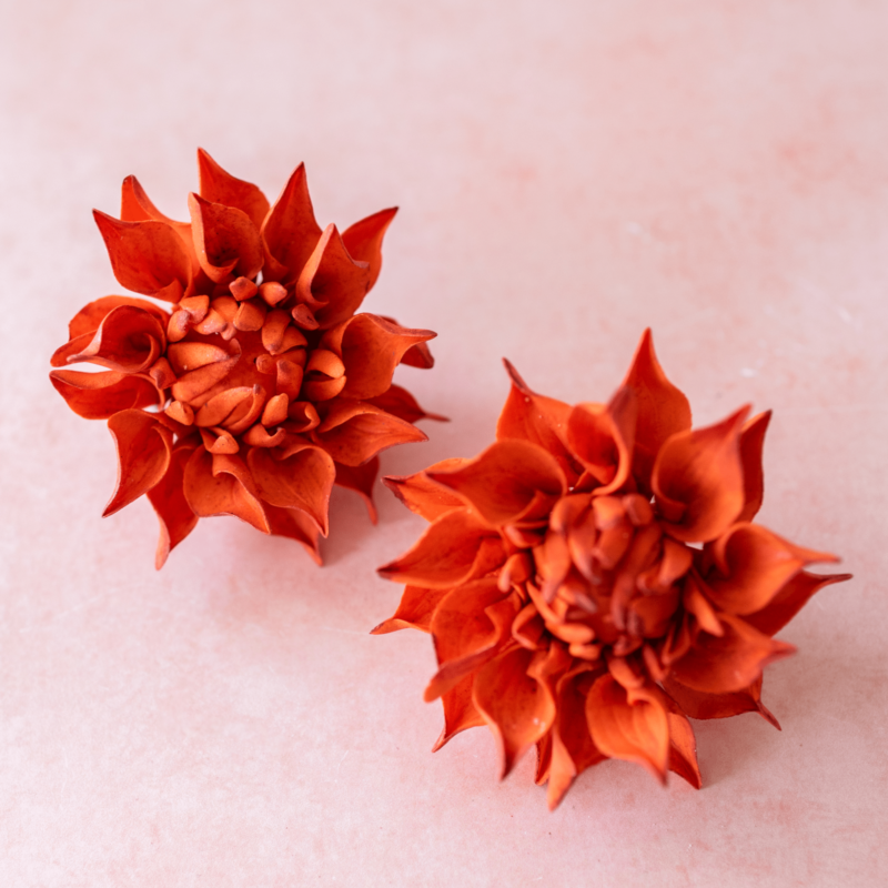 Burnt Orange Dahlias (two) Sugar Flowers by Kelsie Cakes
