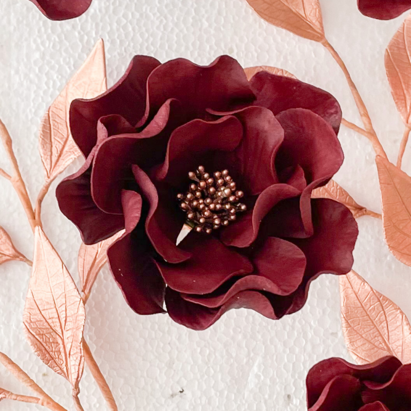 Burgundy + Rose Gold Open Rose - Medium Sugar Flowers by Kelsie Cakes