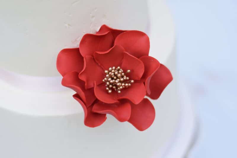Red + Gold Open Rose Sugar Flowers by Kelsie Cakes