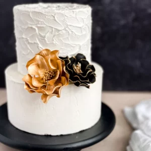 Black + Rose Gold Edged Open Rose Sugar Flowers by Kelsie Cakes