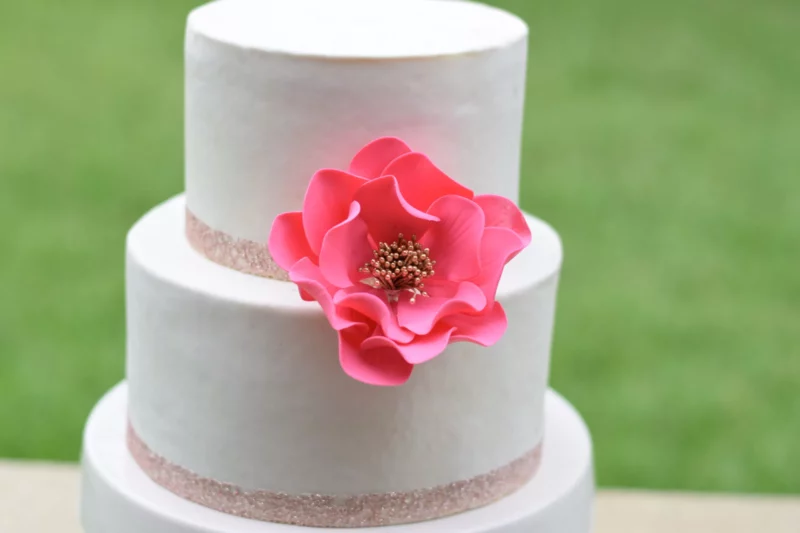 Large Hot Pink + Gold Open Rose Sugar Flowers by Kelsie Cakes