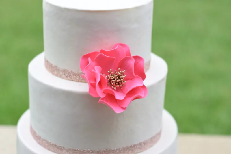 Large Hot Pink + Gold Open Rose Sugar Flowers by Kelsie Cakes