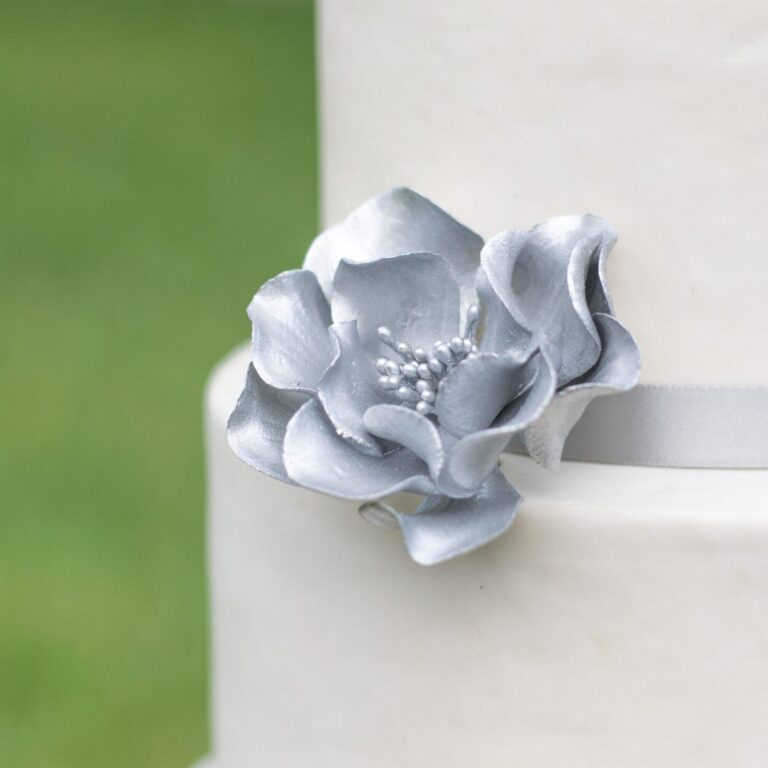 small silver open rose Gumpaste flower