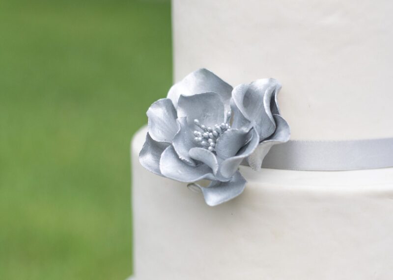 small silver open rose Gumpaste flower