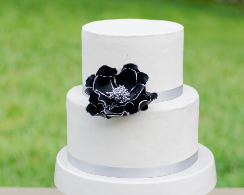 Black + Silver Edged Open Rose Sugar Flowers by Kelsie Cakes