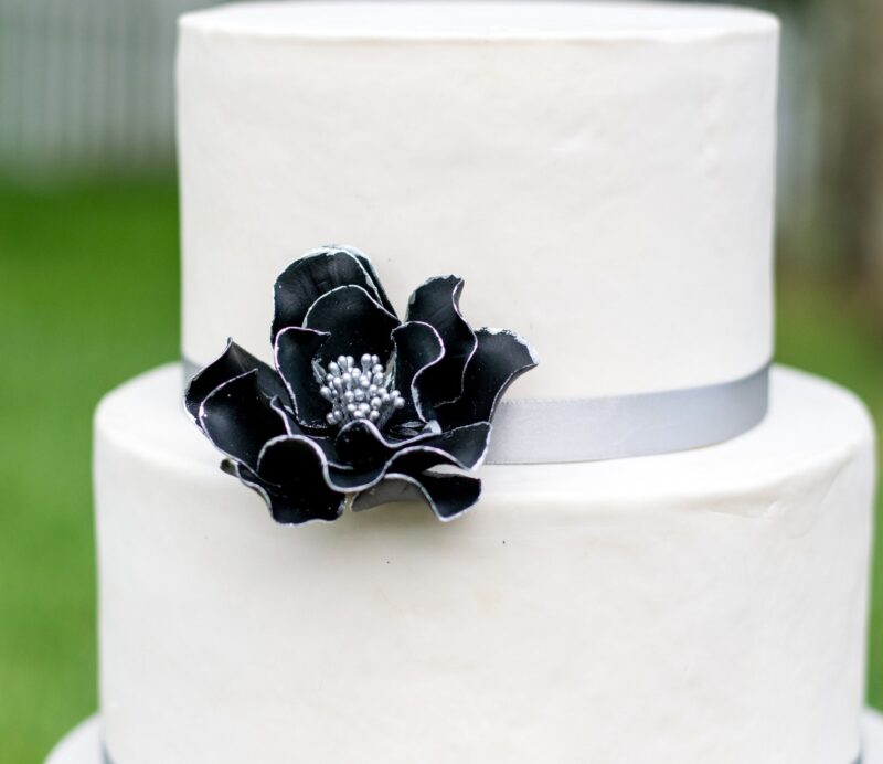 Black + Silver Edged Open Rose Sugar Flowers by Kelsie Cakes
