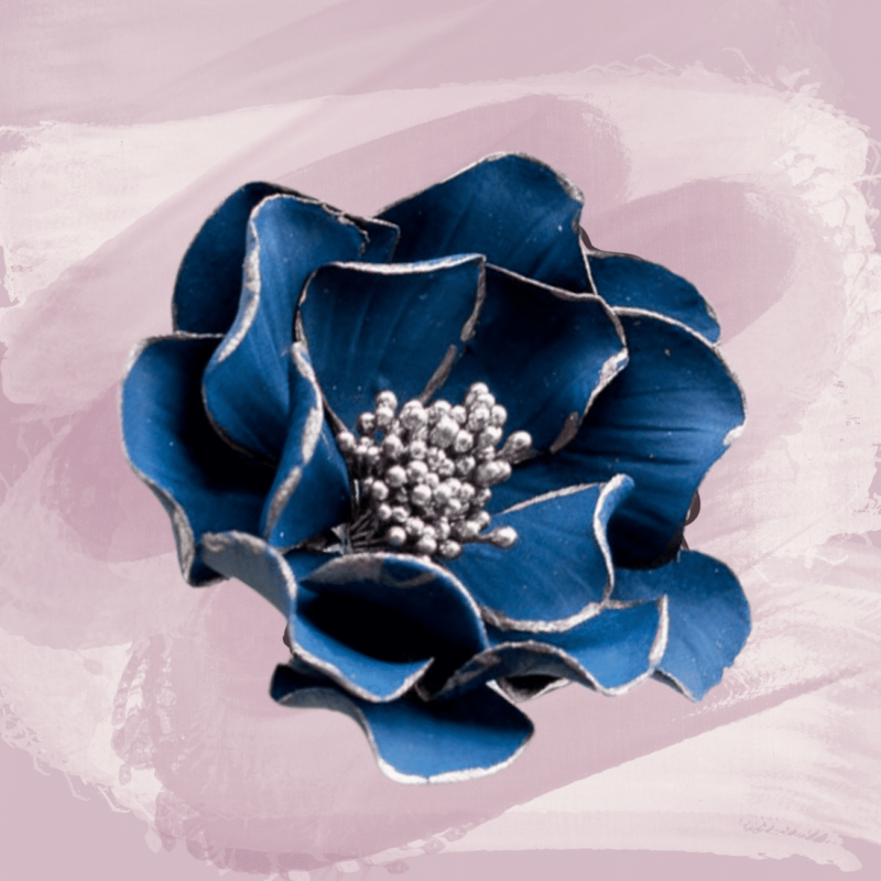 Navy + Silver Edged Open Rose Sugar Flowers by Kelsie Cakes