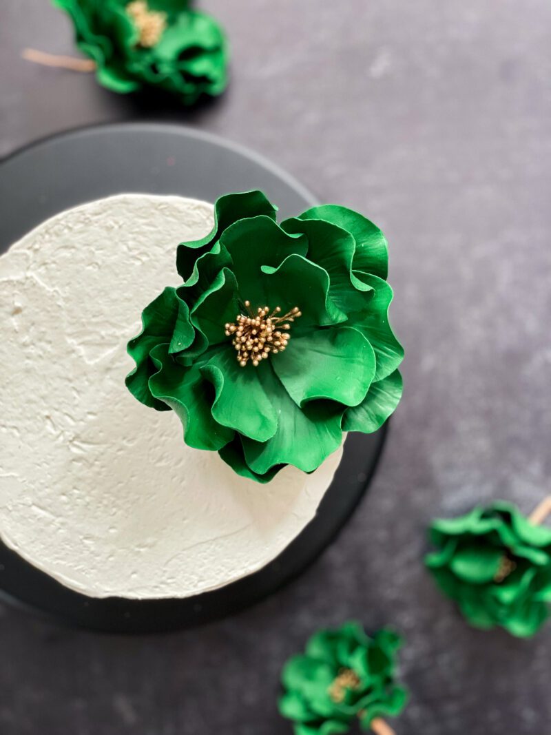 Emerald Green + Gold Open Rose Sugar Flowers by Kelsie Cakes
