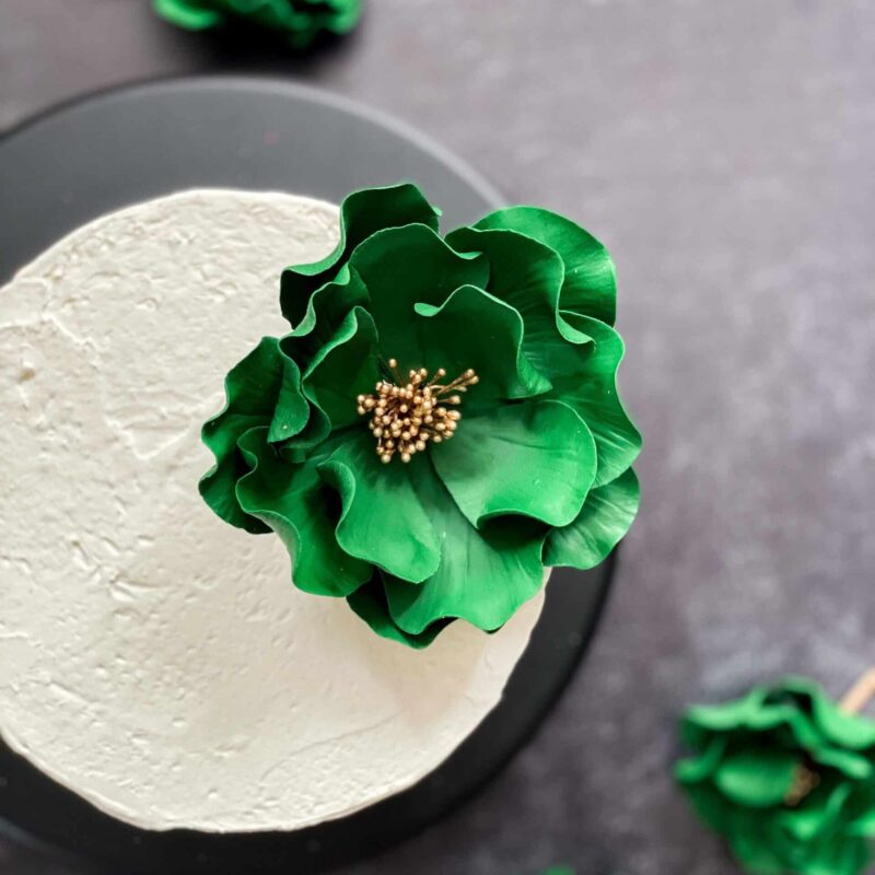 extra large emerald green and gold open rose sugar flower