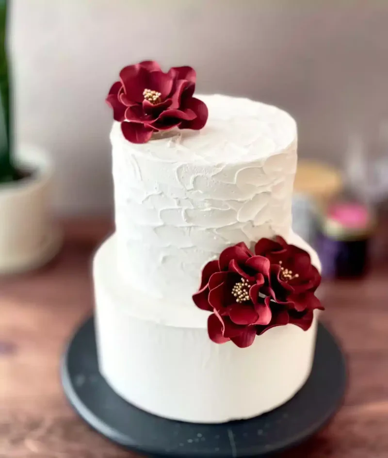 Burgundy Trio of Open Rose Sugar Flowers