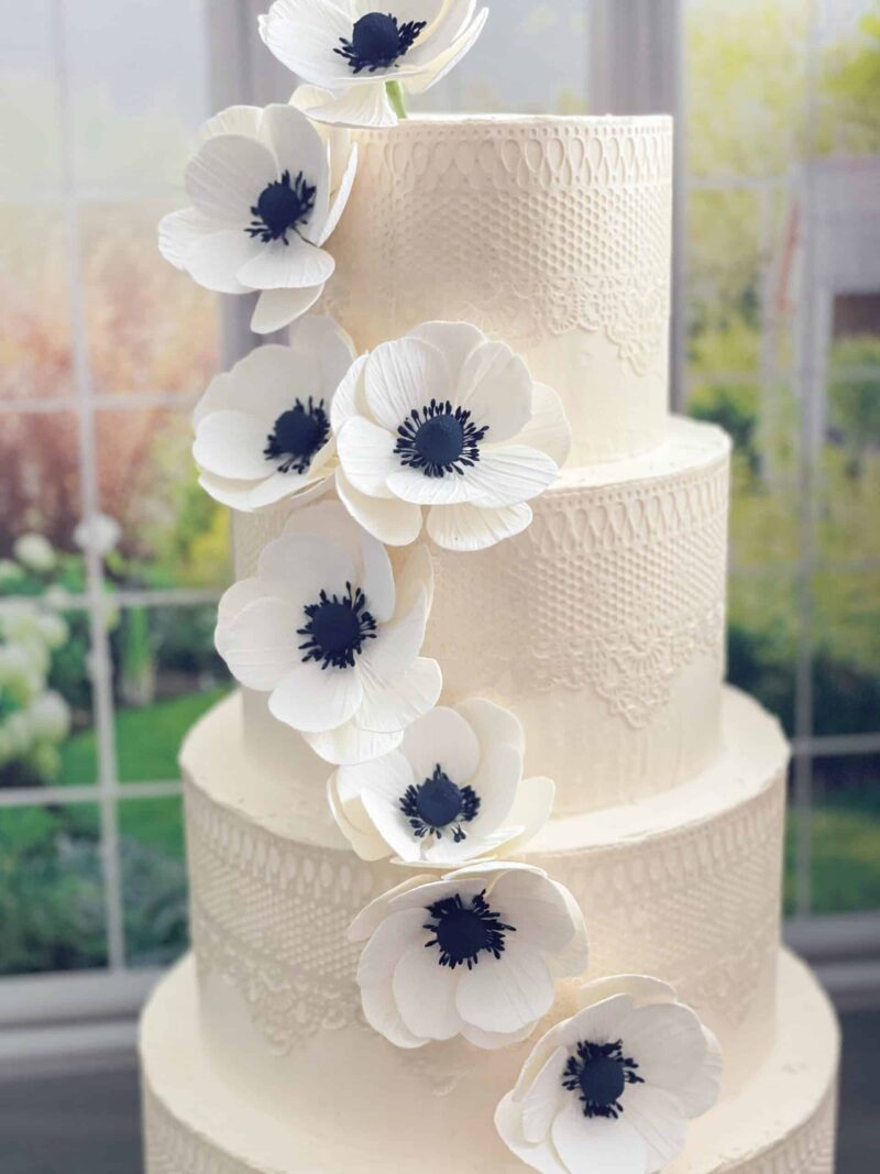 White + Navy Anemone Sugar Flowers by Kelsie Cakes