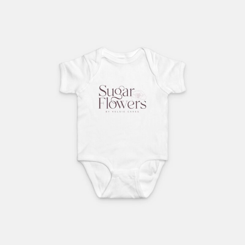 Baby Shirt with Sugar Flowers by Kelsie Cakes Logo Sugar Flowers by Kelsie Cakes