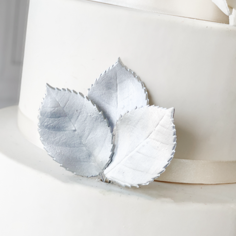 White + Silver Edged Open Rose Sugar Flowers by Kelsie Cakes