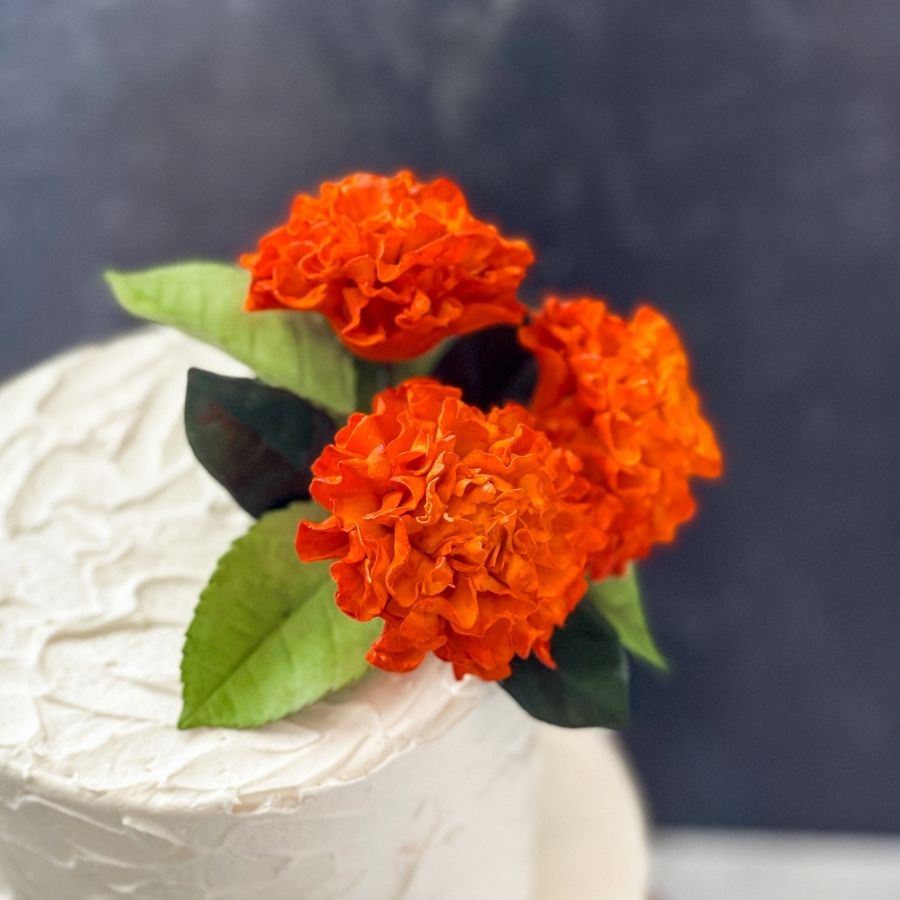 Gorgeous Orange Marigold Cake Decor | Sugar Flowers By Kelsie Cakes