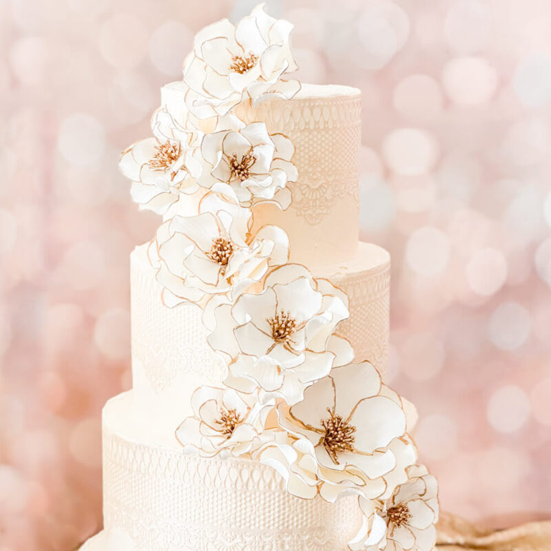 Gold Trimmed Classic Cascade - Wedding Cake Bundle Sugar Flowers by Kelsie Cakes