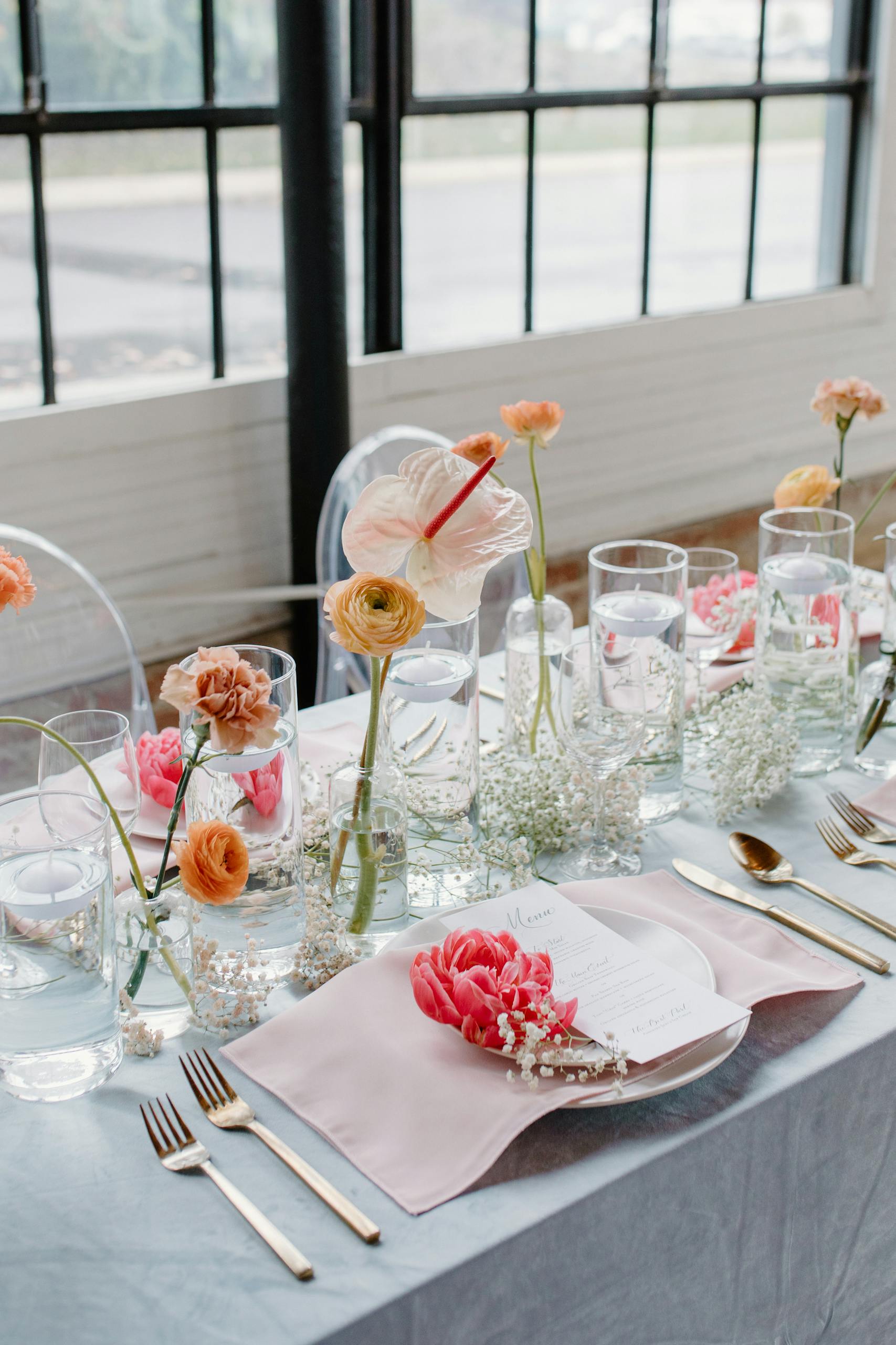 Clear Glass Vases on Table Setting