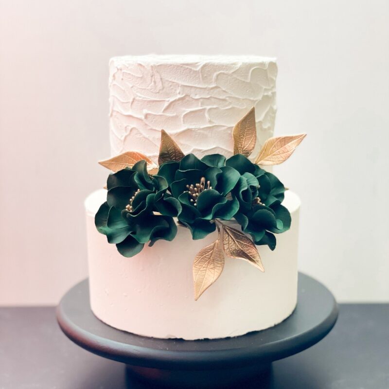 Forest Green + Gold - Wedding Cake Floral Arrangement